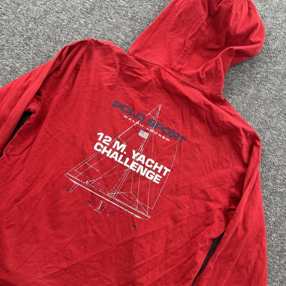 Polo Sport Pullover Hoodie Mens M Red Sail Boat Yacht Graphic *FLAWS - Picture 1 of 16